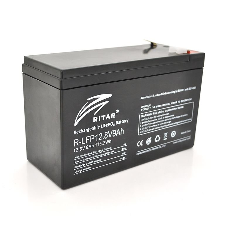 Акумуляторна батарея Ritar LiFePO4 12,8V 9Ah (115,2Wh) BMS4.5A@4S (150 x 65 x 95 (100), 0,98kg