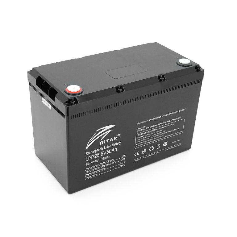 Акумуляторна батарея з bluetooth Ritar LiFePO4 25.6V 50Ah BMS25A@8S (330 x172 х 214)