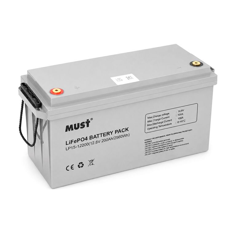 Літієвий акумулятор LiFePO4 Must LP15-12200, 12.8В 200Аг, 2.56 кВт·год, BMS 100A