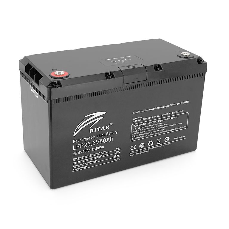 Акумуляторна батарея з bluetooth Ritar LiFePO4 25.6V 50Ah 1280Wh BMS25@8S (330 х 172 х 214 мм), 11kg