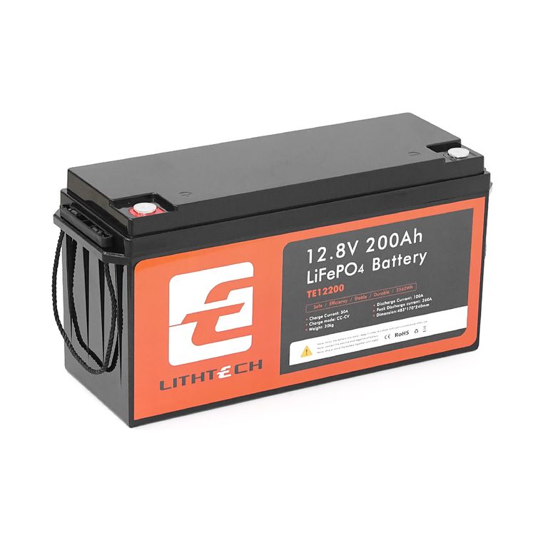 Акумулятор LITHTECH TE12200B LiFePO4 12,8 В 200 А·год з Bluetooth, 2,56 кВт·год, BMS 200 А@4S, 6000 циклів